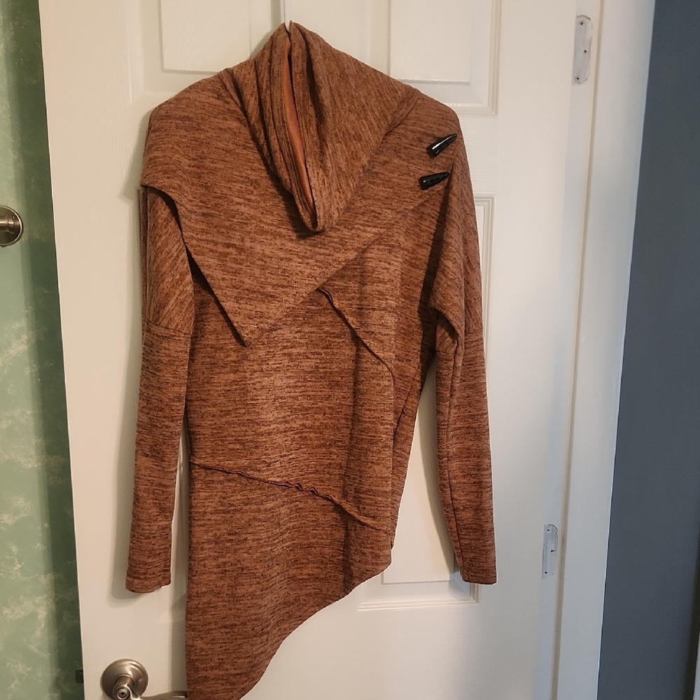 Brown Cowl Neck Sweater with Textured Knit